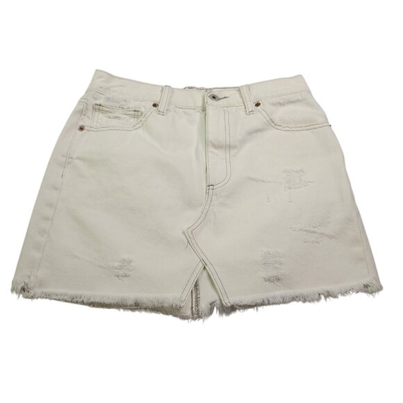 Lucky Brand Womens Distressed Denim Mini Skirt 4 Raw Hems White Stretch - Picture 1 of 4